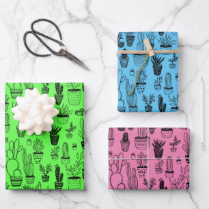 Feuille De Papier Cadeau Plante Pots Succulents Cactus Cadeau Néon artisana