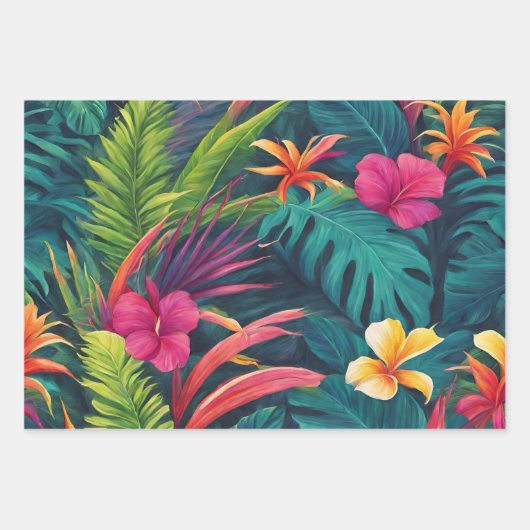 Feuille De Papier Cadeau Plantes et fleurs tropicales dynamiques (Devant)