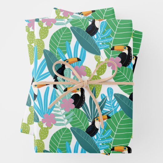 Feuille De Papier Cadeau Plantes et oiseaux tropicaux (En situation)