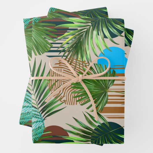 Feuille De Papier Cadeau Plantes paradisiaques motif hawaïen (En situation)