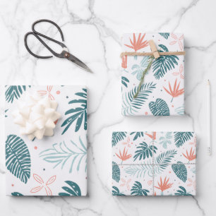 Feuille De Papier Cadeau Plantes tropicaux et motif de fleurs