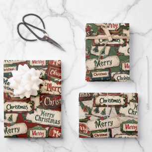 Feuille De Papier Cadeau Plaques et panneaux de Noël vintages