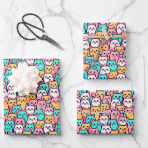 Feuille De Papier Cadeau Playful Minimalist Cats in Multi-Coloured Pastels