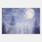 Feuille De Papier Cadeau Pleine lune Forêt de pins d'hiver (Devant)