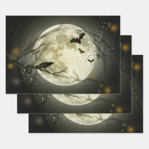 Feuille De Papier Cadeau Pleine lune sur Halloween