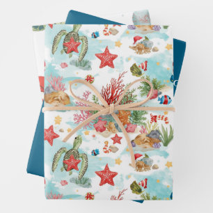 Feuille De Papier Cadeau Plongée en apnée du Père Noël sous l'eau pour les
