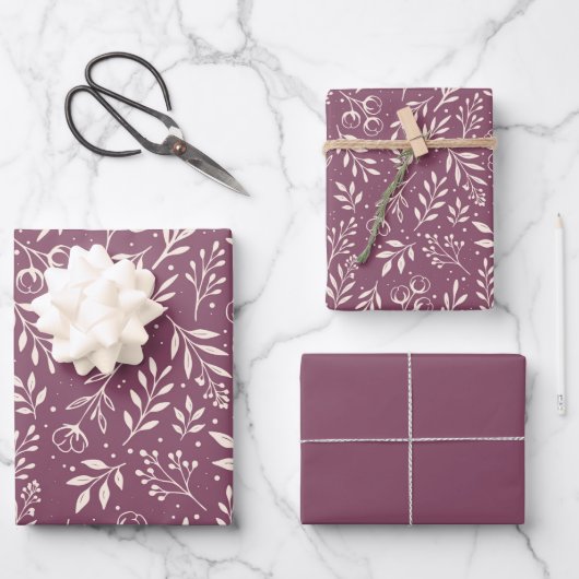 Feuille De Papier Cadeau Plum bouché de Motif botanique - Ensemble de papie (Recto)