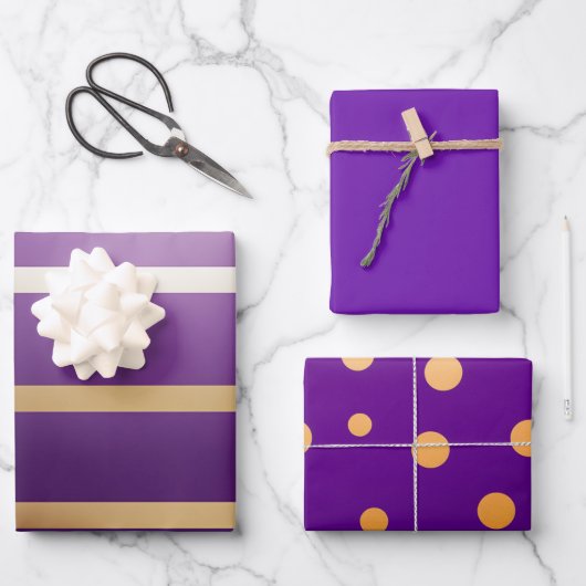 Feuille De Papier Cadeau Plum brillant violet et or (Recto)