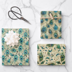 Feuille De Papier Cadeau Plume Peacock complexe Motif Vintage
