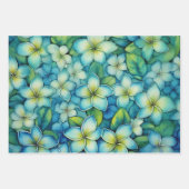 Feuille De Papier Cadeau Plumeria bleue (Devant)