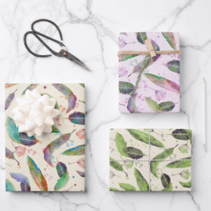 Feuille De Papier Cadeau Plumes arc-en-ciel