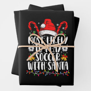 Feuille De Papier Cadeau Plus Susceptible De Jouer Au Football Avec Santa F