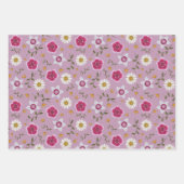 Feuille De Papier Cadeau Plutôt rose, pourpre et gris, flore botanique (Devant)