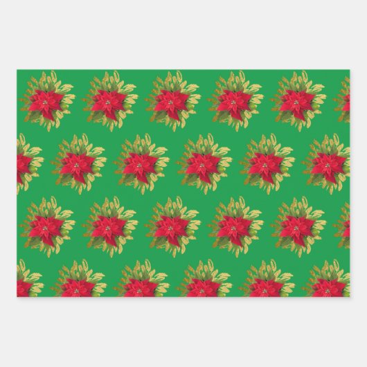 Feuille De Papier Cadeau Poinsettia 3 Coordination Noël (Devant)