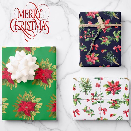 Feuille De Papier Cadeau Poinsettia 3 Coordination Noël