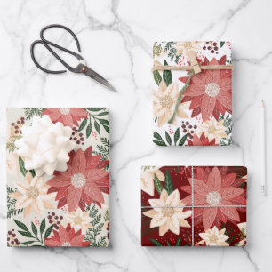Feuille De Papier Cadeau Poinsettia botanique moderne et festive