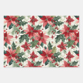 Feuille De Papier Cadeau Poinsettia de Noël classique (Devant 3)
