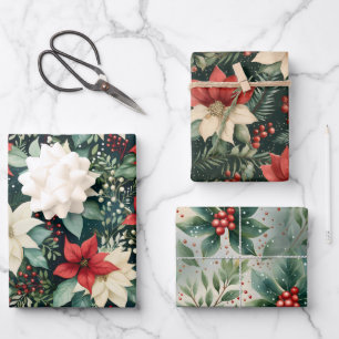 Feuille De Papier Cadeau Poinsettia Plaques de Noël Plaques Cadeaux