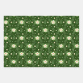 Feuille De Papier Cadeau Poinsettias blanches sur vert rouge et bleu Arrièr (Devant 3)