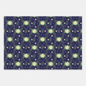 Feuille De Papier Cadeau Poinsettias blanches sur vert rouge et bleu Arrièr (Devant)