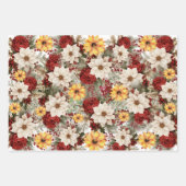 Feuille De Papier Cadeau Poinsettias blancs & Fleurs de soleil Noël (Devant 2)