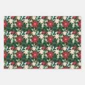 Feuille De Papier Cadeau Poinsettias Fête de Noël Florale (Devant 2)