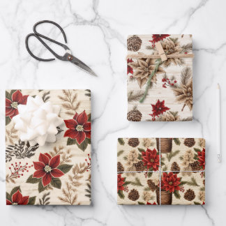 Feuille De Papier Cadeau Poinsettias Rouges 