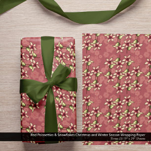 Feuille De Papier Cadeau Poinsettias rouges et flocons de neige Noël hiver