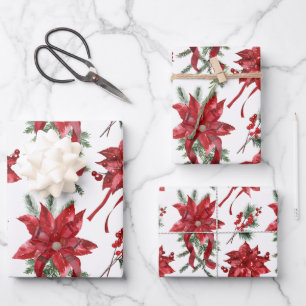 Feuille De Papier Cadeau Poinsettias Rouges Et Vaches