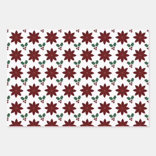 Feuille De Papier Cadeau Poinsettias, Stipples, Birdies - (Devant)