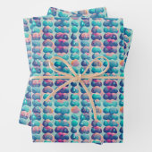 Feuille De Papier Cadeau Points Abstraits dans les tons de Motif bleu (En situation)