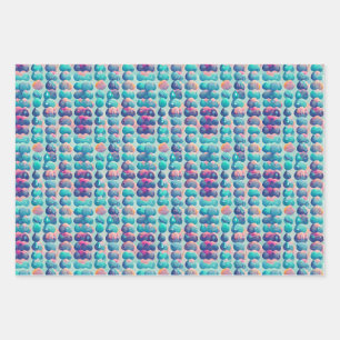 Feuille De Papier Cadeau Points Abstraits dans les tons de Motif bleu