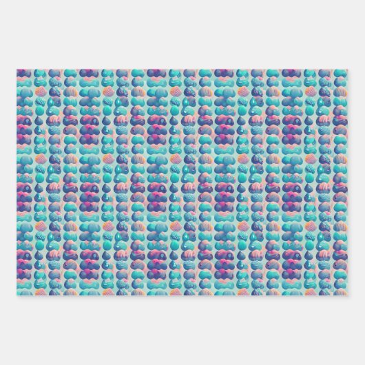 Feuille De Papier Cadeau Points Abstraits dans les tons de Motif bleu (Devant)