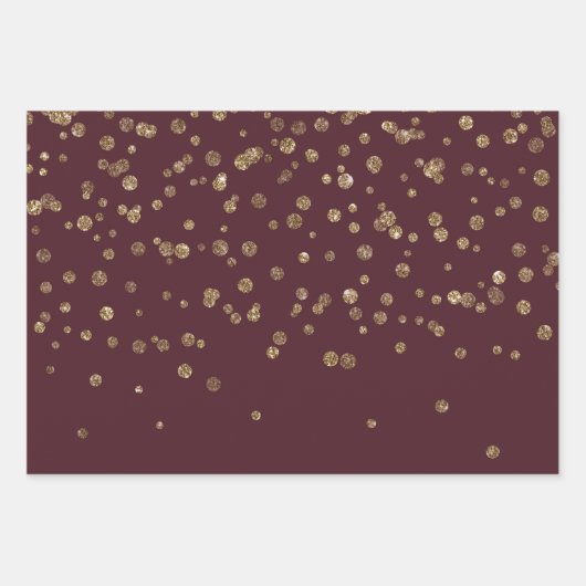 Feuille De Papier Cadeau Points Bourgogne Glitzy Gold Glam (Devant)
