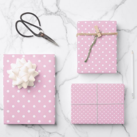 Feuille De Papier Cadeau Points classiques Blanc - Rose clair (Recto)