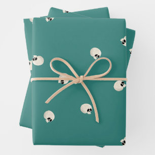 Feuille De Papier Cadeau Points de crâne Kawaii mous aléatoires mi-vert