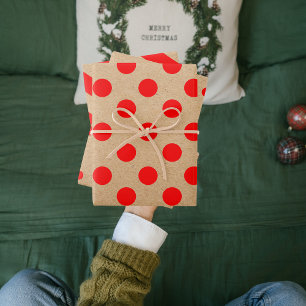 Feuille De Papier Cadeau Points De Noël Rouges Et Rayures Kraft Modernes
