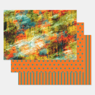 Feuille De Papier Cadeau Points de polka Orange sarcelle Aquarelle Rayure