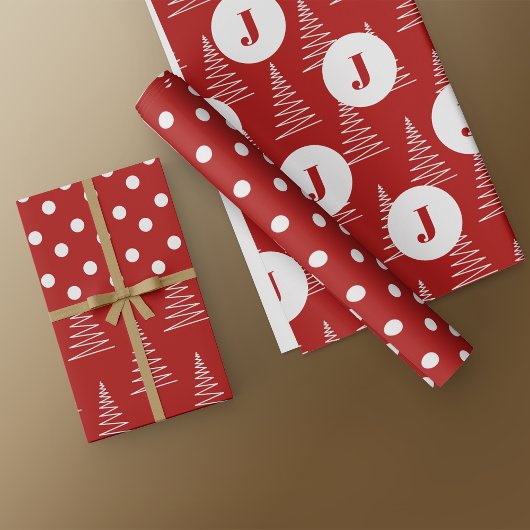 Feuille De Papier Cadeau Points et arbres de Noël Monogramme personnalisé R