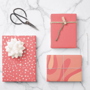 Feuille De Papier Cadeau Points et courbes rose et rose Motif