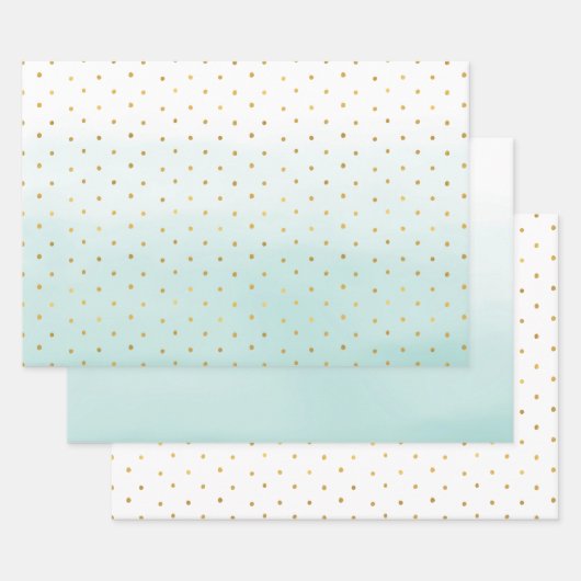 Feuille De Papier Cadeau Points Gold Confetti Aqua Mint (Lot)
