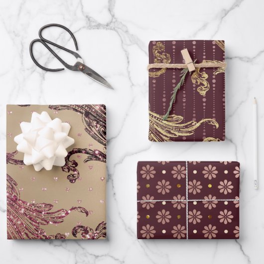 Feuille De Papier Cadeau Points Gold Glam Burgundy (Recto)