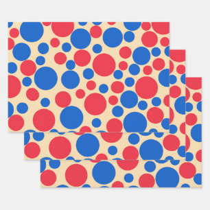 Feuille De Papier Cadeau Points Rouge Et Bleu Sur Tan