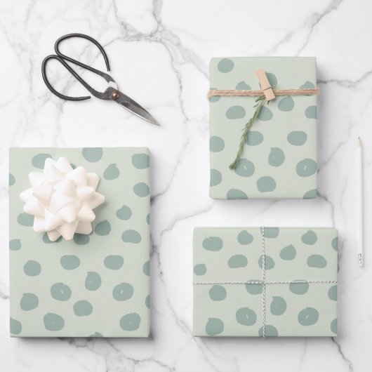 Feuille De Papier Cadeau Points Sage Green (Recto)