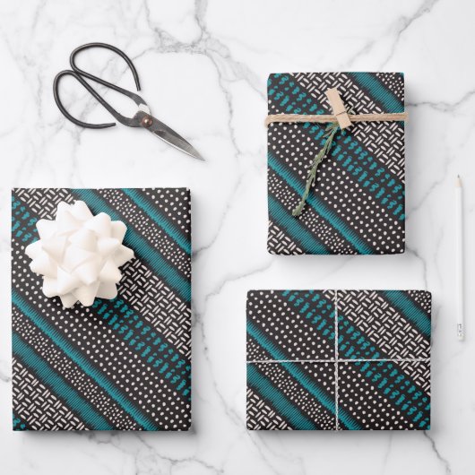 Feuille De Papier Cadeau Points Turquoises noirs Zigzags Motif (Recto)