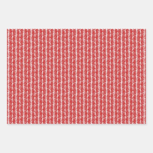 Feuille De Papier Cadeau Pois blancs amusants Chevron Stripes Sur Rouge (Devant 2)