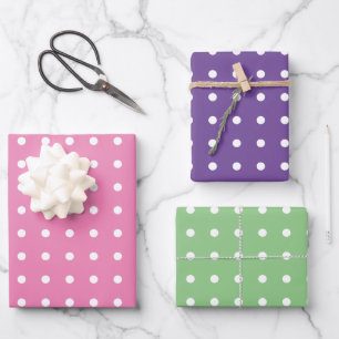 Feuille De Papier Cadeau Pois blancs classiques sur violet rose et vert