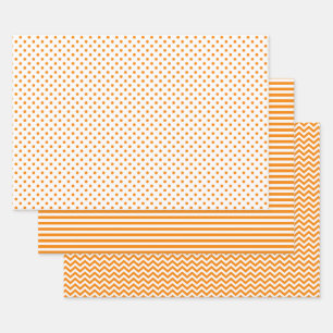 Feuille De Papier Cadeau Pois de Chevron aux Grandes Oranges et Blanches