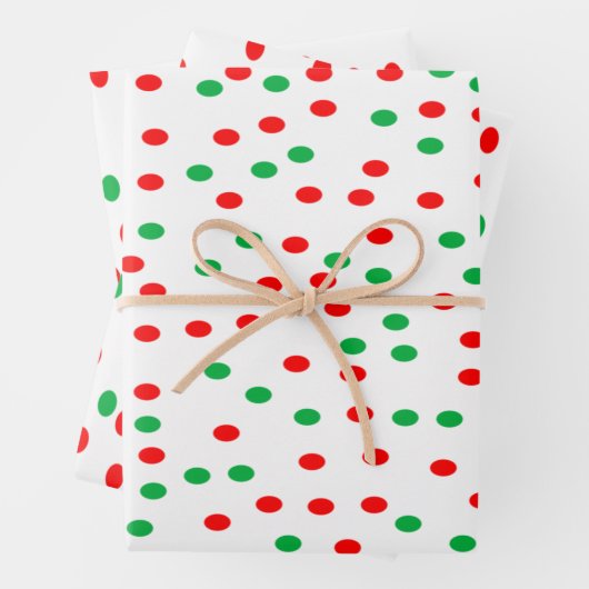 Feuille De Papier Cadeau Pois de Noël vert et rouge (En situation)