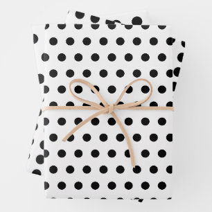 Feuille De Papier Cadeau Pois noirs et blancs modernes